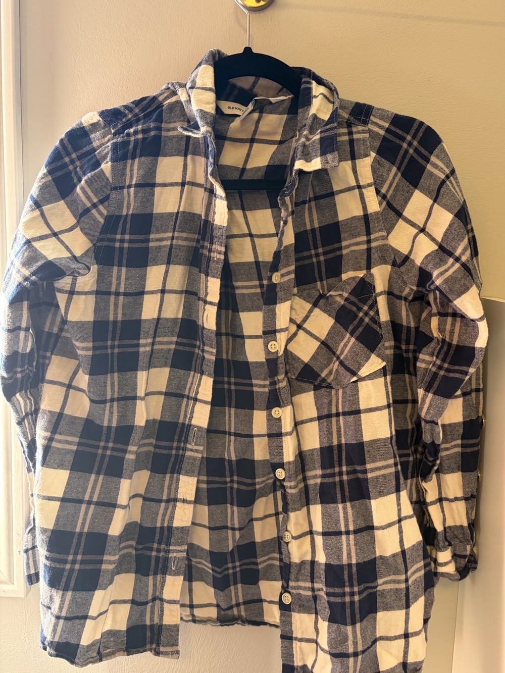 Old Navy Blue and White Flannel Top